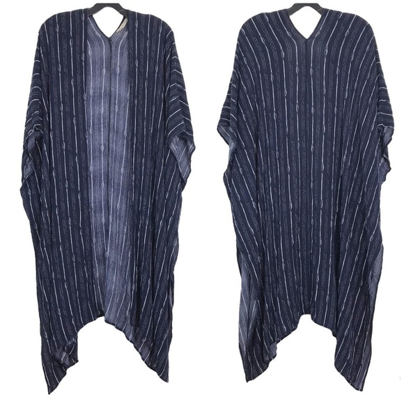 Soft Surroundings Blue White Long Open Drape Cardigan Wrap MISSY ONE SIZE *AS IS - Picture 14 of 14